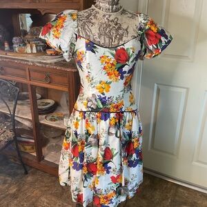 Vibrant Orange and Blue Sweetheart Puff Sleeve Mini Dress